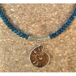 Necklace with ammonite and blue jade